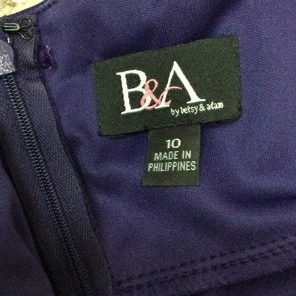 Betsy & Adam Long Gown in blue with rhinestone accents size 10 - Picture 7 of 9